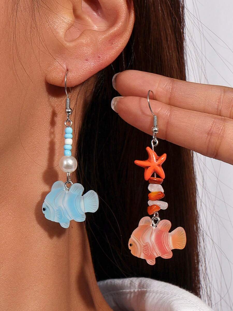 1 Set de aretes de peces payaso de moda con ganchos, personalizados, sencillos, pequeños, para uso diario, playa, citas
