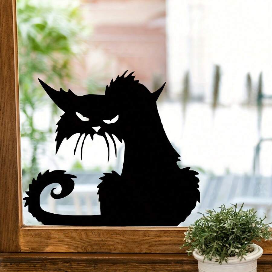 Autocollant mural en silhouette de chat noir, imprimé animal en chlorure de polyvinyle auto-adhésif, thème : animaux, pour la décoration de la maison et du salon, sans électricité nécessaire, à usage unique - 1 pièce