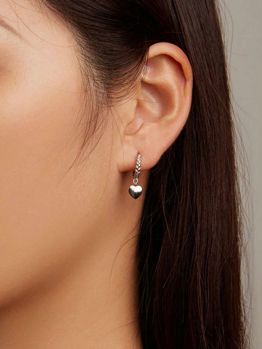 1 paire de boucles d'oreilles design cœur en argent 925, boucles d'oreilles élégantes et romantiques en forme de twist, convient pour le port quotidien, les rendez-vous, les vacances, les jours fériés et les cadeaux