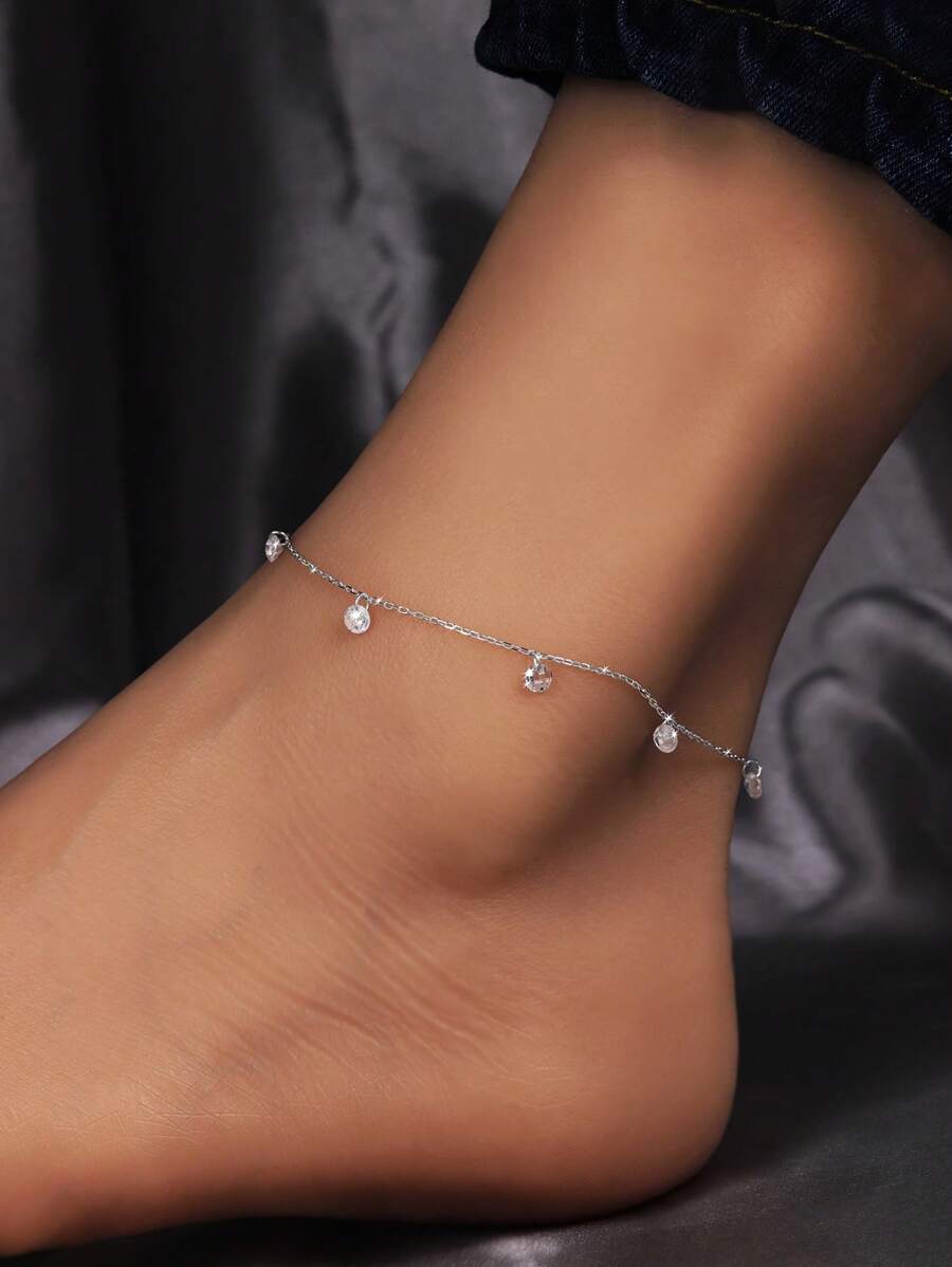 ELSEDES 1 pieza Tobillera/Cadena para el Body mínimalista y única, hecha a mano de plata de ley S925, con forma geométrica incrustada de rhinestones, destacando un encanto distintivo, joyería de alta calidad adecuada para atuendos diarios y de fiesta de mujeres