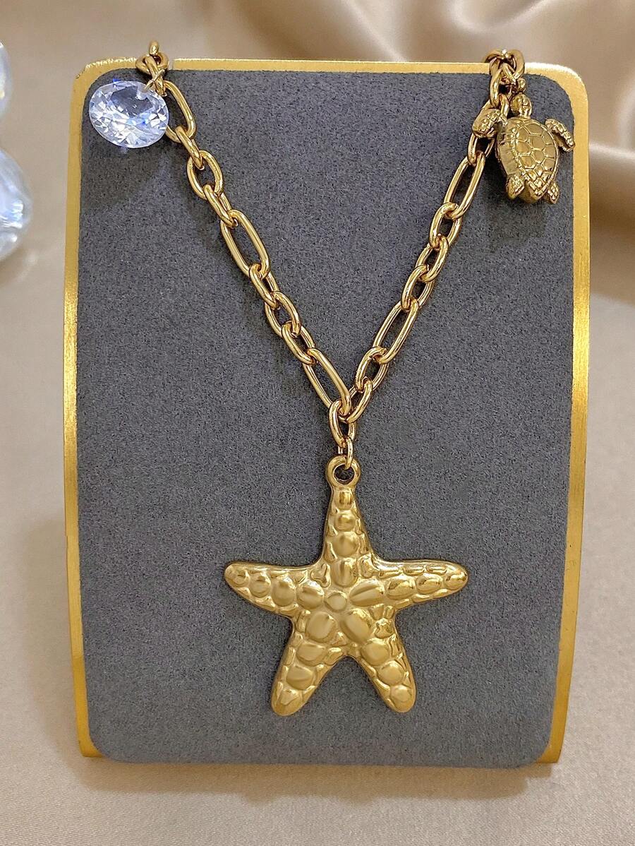 1 Stück Seestern Charm Halskette für Frauen, süßer Anhänger an Edelstahlkette, Alltagsschmuck, Partyschmuck, Weihnachtsgeschenke