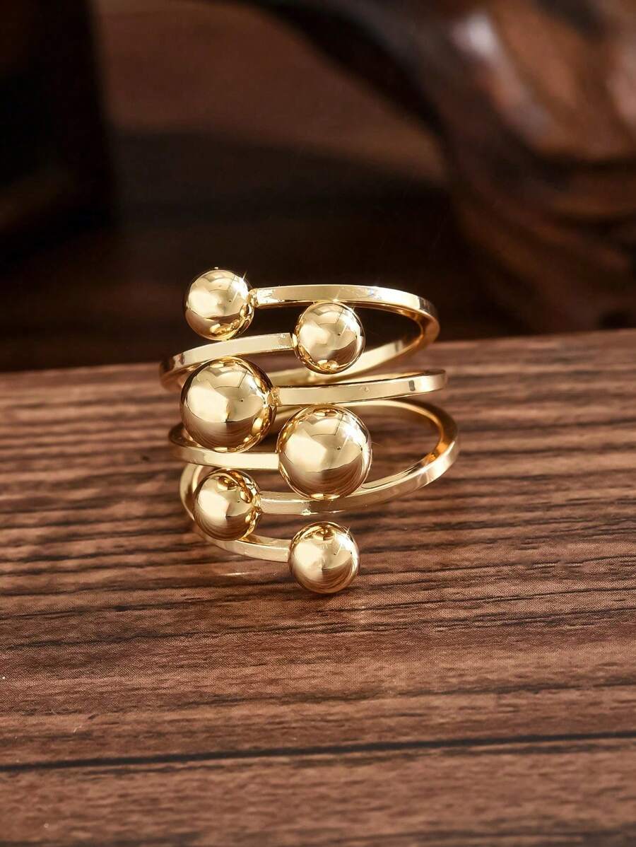 1pc Fashionable, Sexy & Elegant Vintage Globe Hurricane Ball Shaped 18K Gold Plated Metal Open Adjustable Ring Suitable For Women Daily Wear With Various Outfits