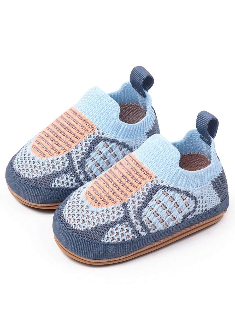 1 Pair Of Infant Shoes, Knitted Mesh Breathable Upper, Pu Leather Non-Slip Sole Design, Suitable For Indoor And Outdoor Learning To Walk, Soft Flat Shoes For Infants.