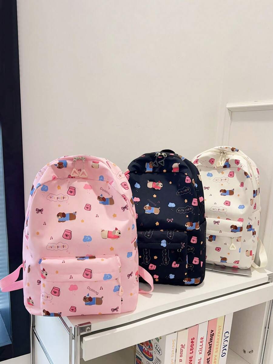 1 Pieza Mochila básica clásica y elegante para volver al colegio, bolso escolar con estampado de perro de dibujos animados, con compartimento para portátil, correas ajustables, mochila casual y ligera para viajes, perfecta para niñas/adolescentes/estudiantes/graduados, ideal para uso diario, salidas, viajes, escuela y vuelta al colegio