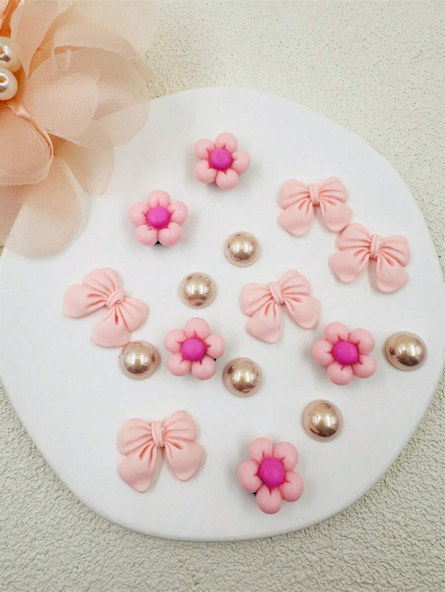 16pcs Multifunction Detachable Pink Flower & Bowknot Decor Accessories For Women Shoe And Handbag Decor, Versatile And Fashionable, Suitable For Gifts