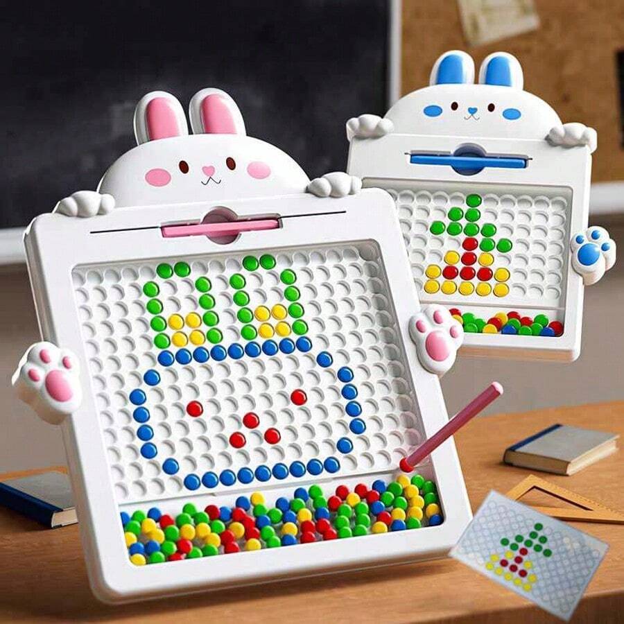 1 pieza Tablero magnético de dibujo para niños - Rompecabezas de arte de puntos coloridos con bolígrafo de estilo, juegos de clasificación de colores y juguete sensorial, forma de cangrejo y conejo, juguete educativo STEM para niños de 3 a 6 años, tableta para dibujar portátil, regalos de cumpleaños para niños y niñas