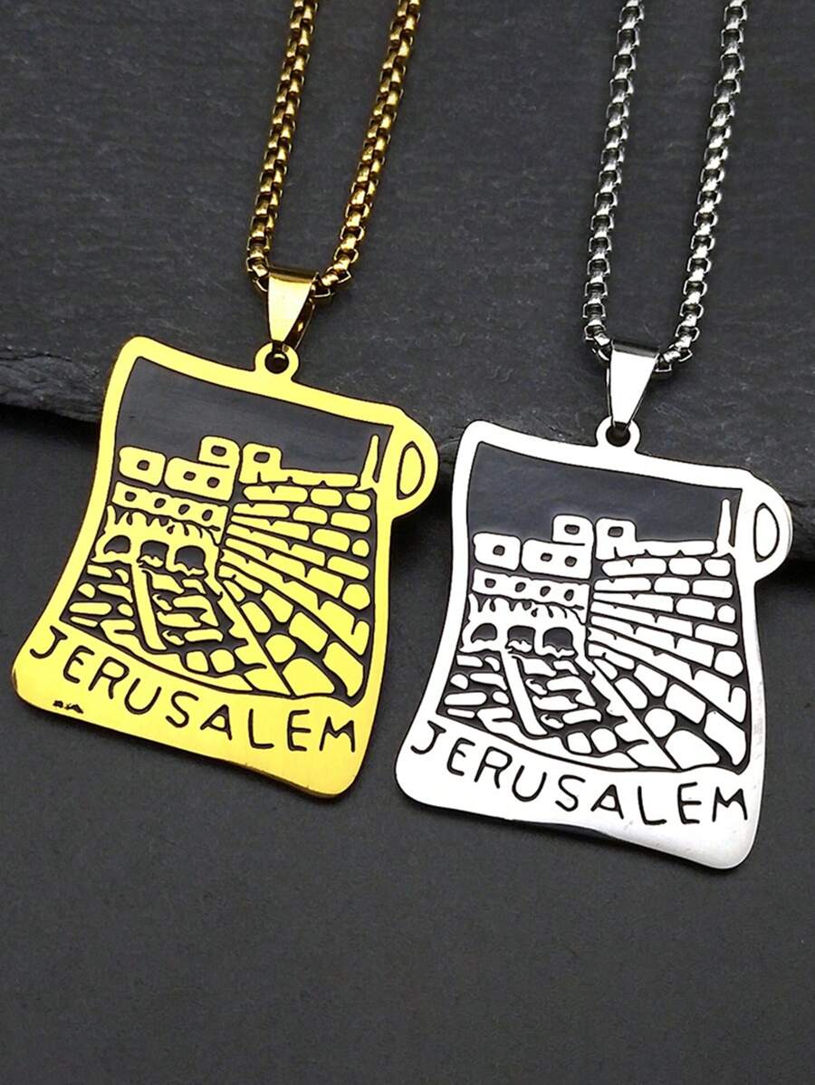 Colar com pingente de pergaminho da Cidade Santa de Jerusalém, feminino e masculino, em aço inoxidável, dourado, joia cristã islâmica