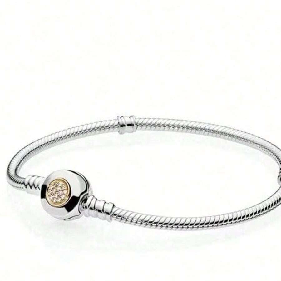 Disney 1pc Disney's Popular S925 Sterling Silver Heart-Shaped Cubic Zirconia Snake Bone Bracelet, Suitable For Jewelry DIY, Fashion Jewelry Gifts