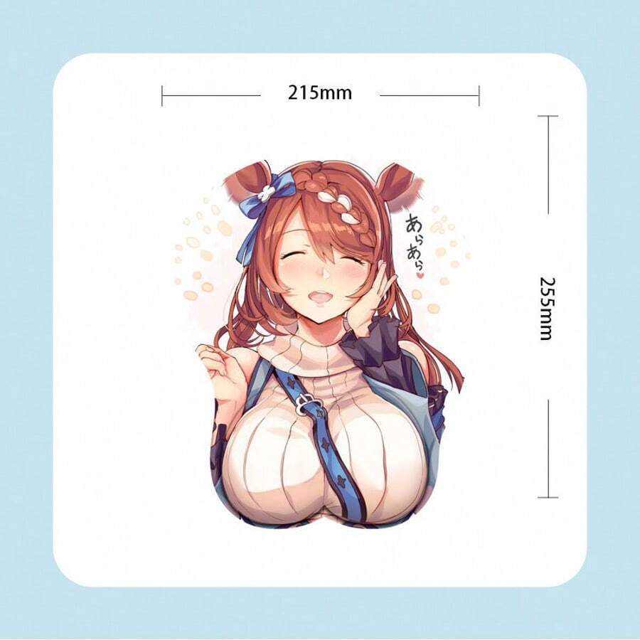 Tappetino per mouse con poggiapolsi in silicone 3D con motivo anime e cartoon, per aumentare il seno in 3D.