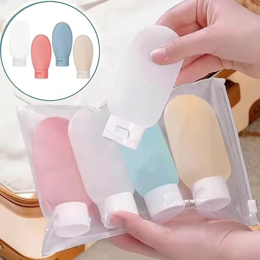 4 peças de garrafas separadas portáteis de 60 ml para emulsão de água, recipientes de viagem à prova de vazamento, recipientes de loção recarregáveis, itens essenciais para viagem, organizador de viagem para praia, férias de verão, volta às aulas