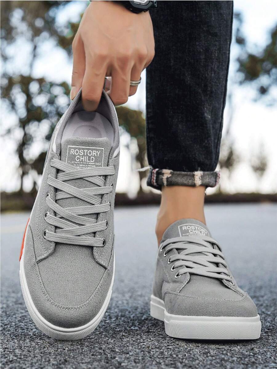 Men's Canvas Casual Sneakers With Letter Print Design, Flat, Anti-Slip, Suitable For All Seasons