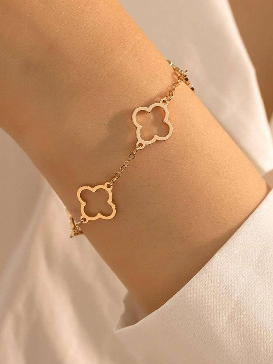 1 pulseira elegante com design de flor vazada dourada para mulheres, o melhor presente para mãe ou namorada