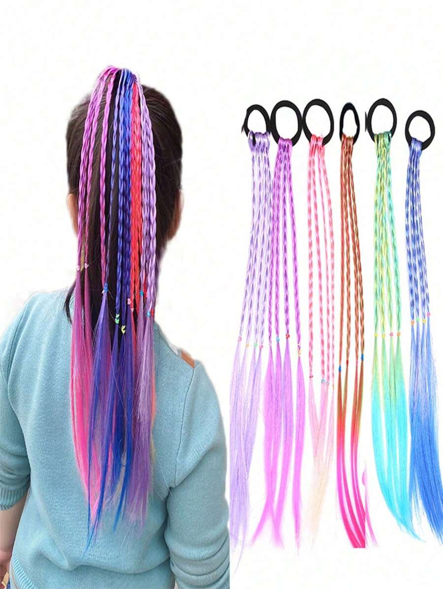Set de 3 pelucas trenzadas para niños, trenzas degradadas de color, coletas, accesorios para el cabello