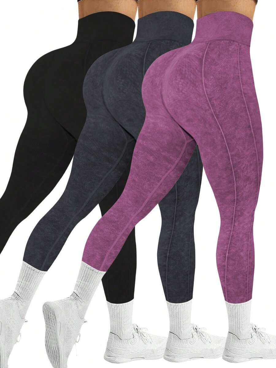 3-Pack Women's Seamless Outdoor Workout Yoga Pants, High Waisted With High Elasticity, Breathable, Moisture Wicking, Enhances Glutes, Versatile Leggings, Soft Peach Skin Touch