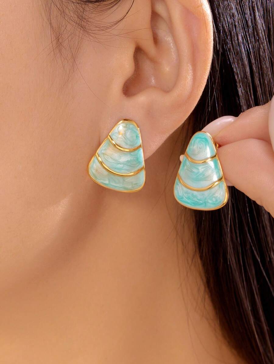 1 par de brincos triangulares esmaltados coloridos para mulheres, banhados a ouro, brincos geométricos de aço inoxidável, joias para piercing