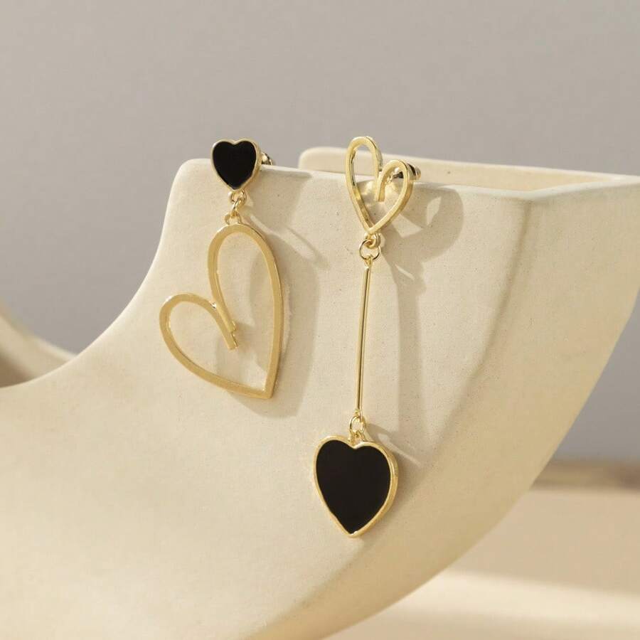 1 par de pendientes colgantes con colgante en forma de corazón asimétrico para mujer, pendientes versátiles y lindos adecuados para uso diario