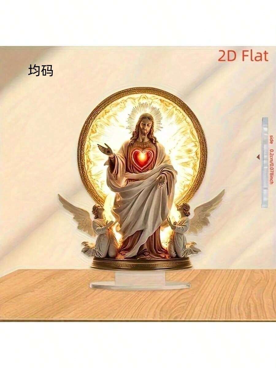 Unique Acrylic Carved Sacred Heart Of Jesus Statue With Base, Religious Themed Collectible Decor Suitable For Desk, Bedroom, Office, Dining Room, Bar, Bathroom, Living Room, Kitchen, No Power Needed, Versatile Holiday Gift