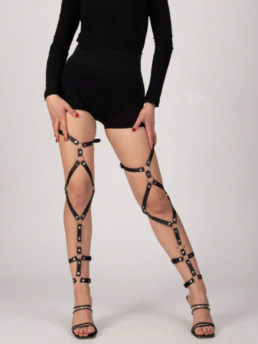 1 Piece Women's Leg Binding Thigh Garter Gothic Leg Wraps Punk Style Garter Adjustable Black Pu Leather Garter Sexy Lingerie Garter Accessories Women's Fashion Costume Wear Matching Pieces