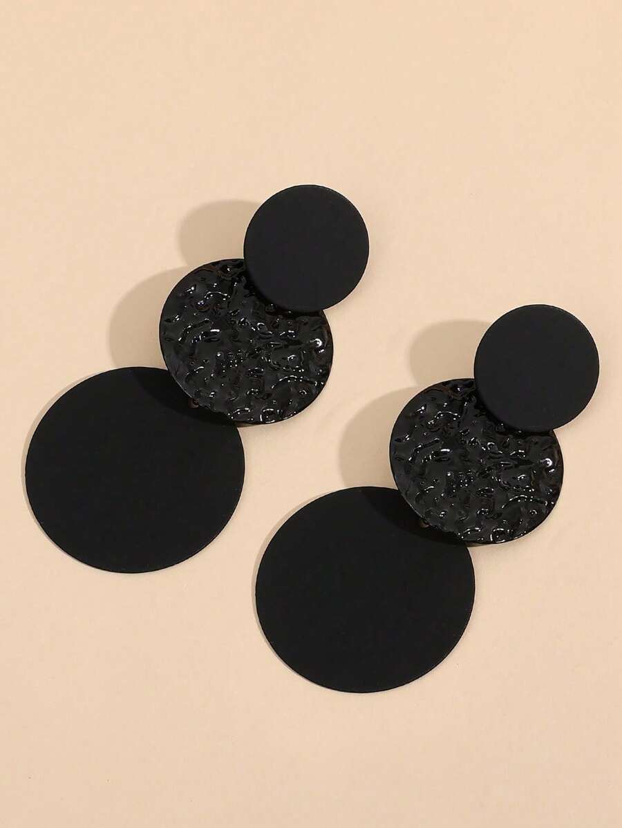1 Pair Fashionable Versatile Concave-Convex Disc Earrings, Exquisite Accessory