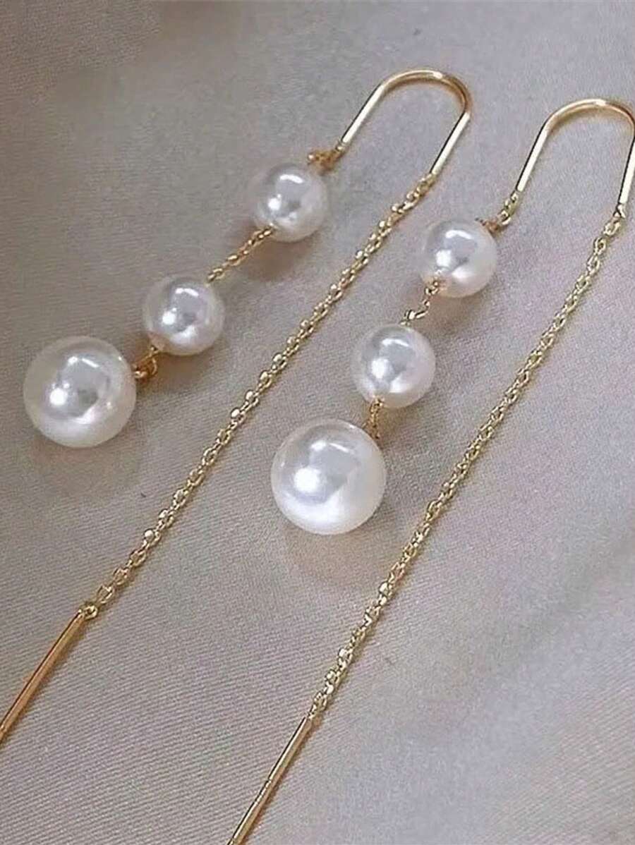 1 paire de boucles d'oreilles vintage à perles et à franges pour femme, élégantes et haut de gamme, convenant à un port quotidien