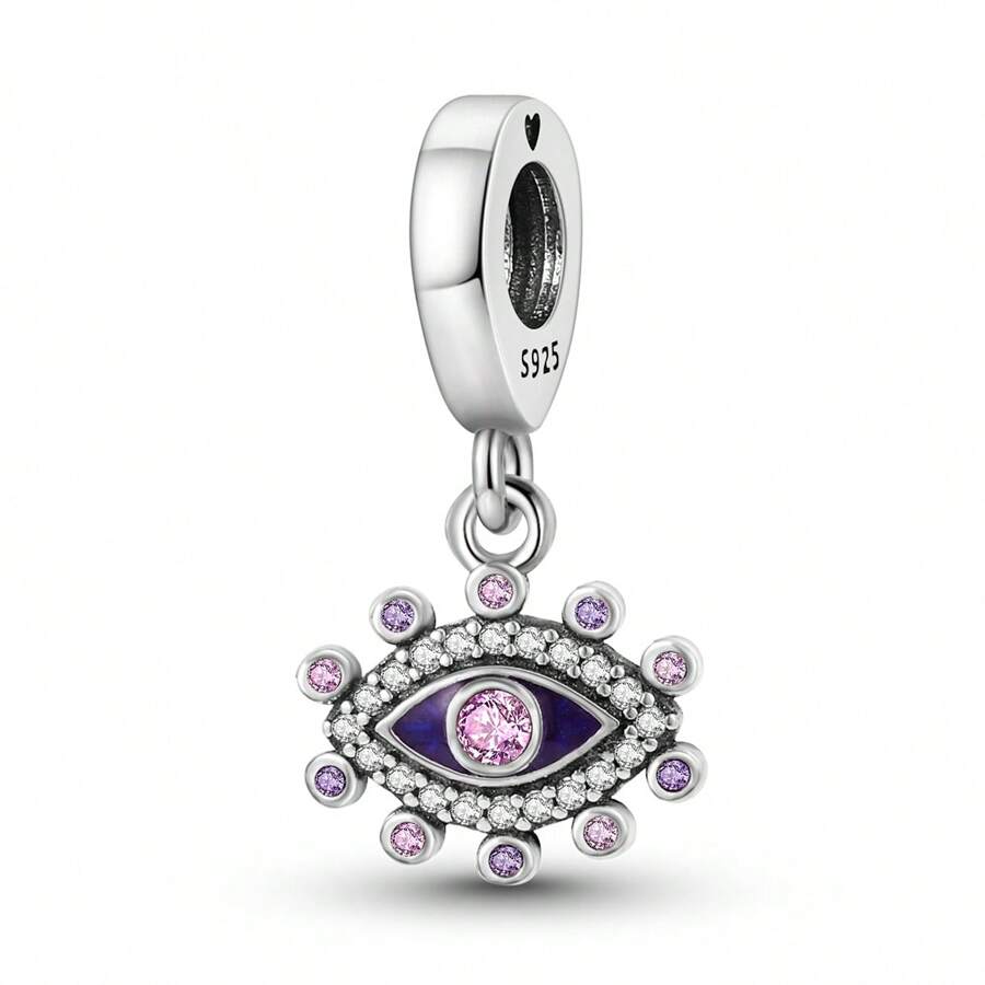 1 Pc S925 Sterling Silver Colored Zirconia Devil's Eye Pendant For DIY Bracelet Necklace Jewelry Making Exquisite Jewelry Gifts For Women, Family And Friends.