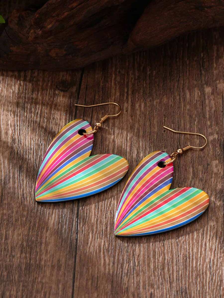 Acrylic Pendant Earrings, Bohemian Style, Rainbow Heart Shape Glossy Design, Versatile For Daily, Beach, Vacation, Dates, Unique Gift For Her, Summer