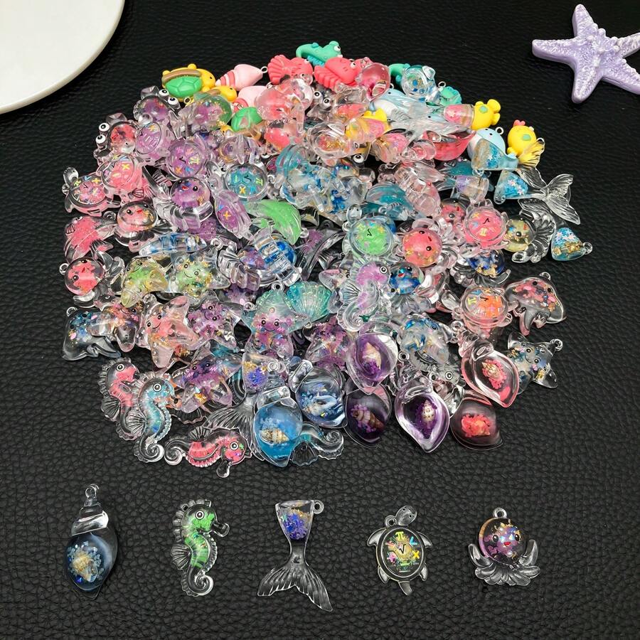 10/20/30pcs Random Mix Ocean Animal Resin Charms Cute Cartoon Sea Animal Pendants Sea Creature Charms Lovely Marine Life Hang Ornament For DIY Crafts Earring Necklace Keychain Jewelry Making