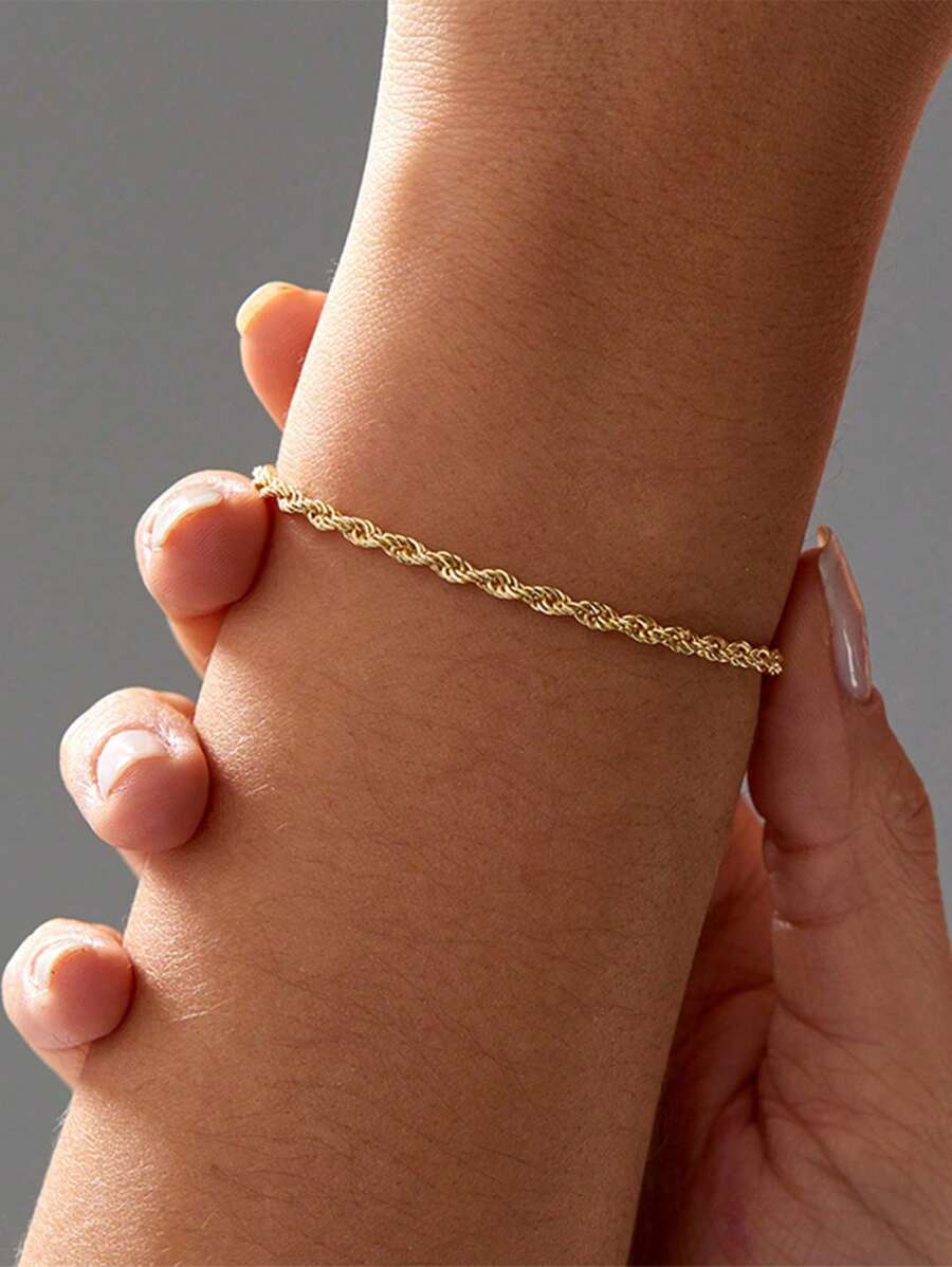 1pc Women's Minimalist Vintage Gold Braided Chain Bracelet, Versatile Daily Accessory