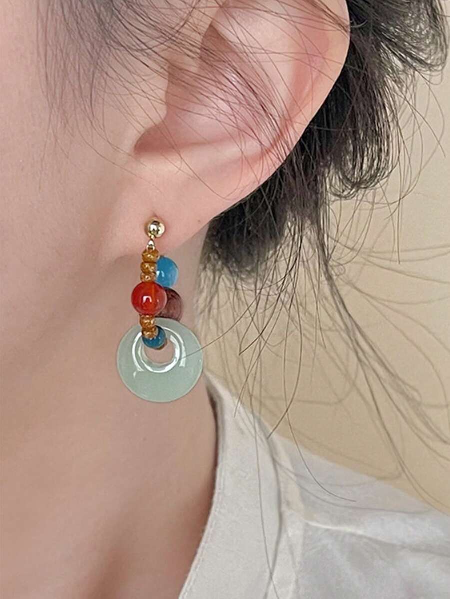 1 Pair Of Handmade Made 925 Silver Summer Bohemian Style Earrings, Made Of Natural Stones, Suitable For Parties, Beaches, And Vacations To Wear