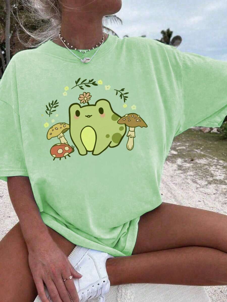 1 pieza Camiseta de manga corta con cuello redondo y estampado gráfico informal para niñas y estudiantes en verano, camiseta de moda joven con estampado de letra en inglés que inspira