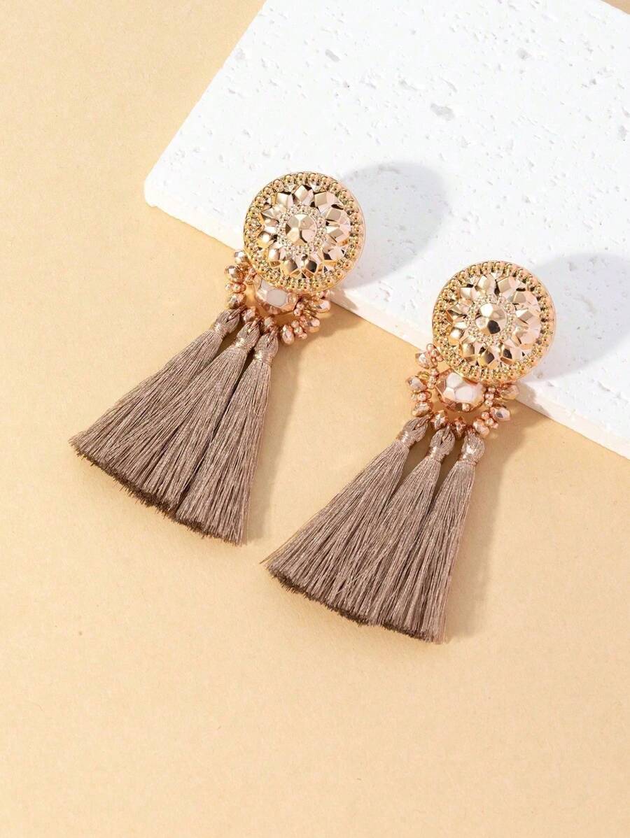 1 par de nuevos pendientes de moda versátil con borlas largas estilo bohemio para mujeres