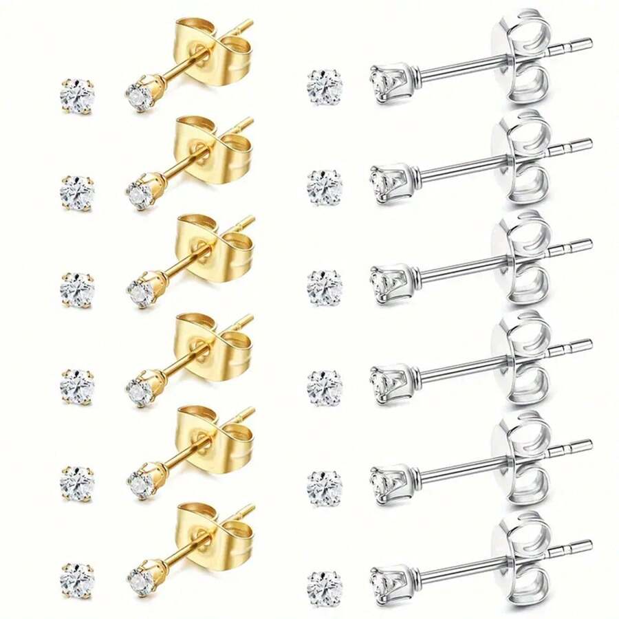 2 Stücke minimalistische Edelstahl 4-Krallen Zirkonia Ohrstecker, Schmetterlingsverschluss Ohrringe, 2 mm funkelnd synthetischer Zirkonia Knorpelohrstecker, hypoallergen kleine Ohrringe für Ohrlochpiercing, unisex Alltagskleidung, passend für alle Piercings, Schmuckgeschenk