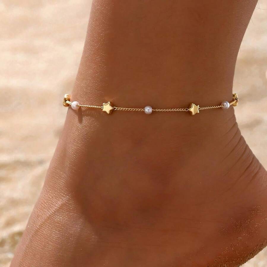 Bohemian Star Anklets, Pearl Anklets, Exquisite Anklets And Bracelets, Summer Beach Anklets, Jewelry Suitable For Ladies And Teenagers