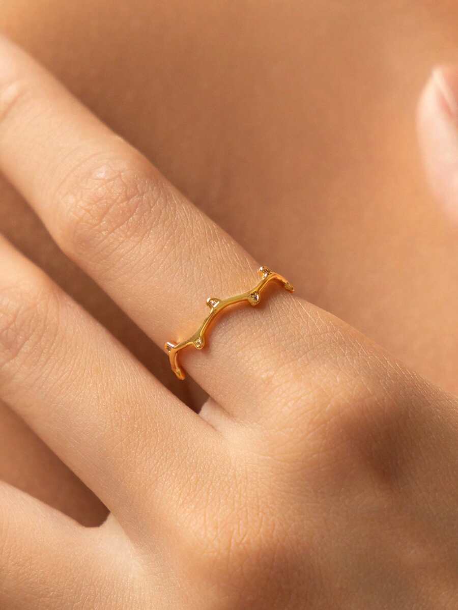 1 pieza Anillo de rama de plata de ley 925, diseño único con piedra de circonita, accesorio versátil de lujo para ir al trabajo, citas, fiestas, regalo de cumpleaños para novia o mejor amiga