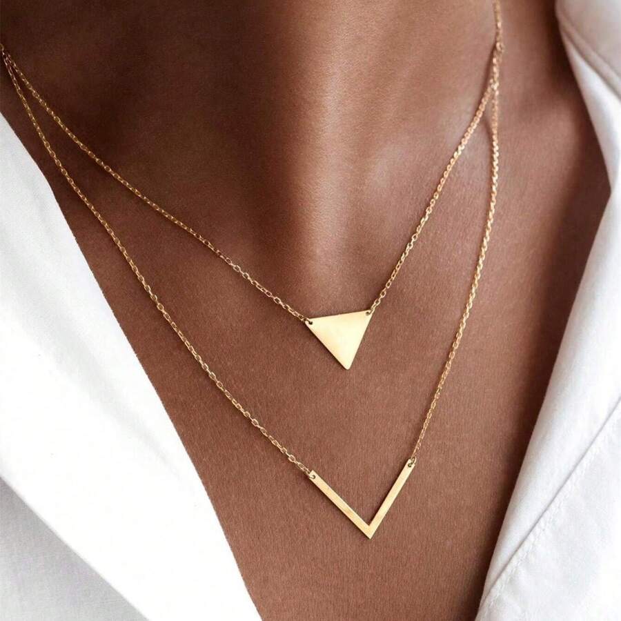 1 Stück elegante geometrische Dreieck V-förmige Anhänger Halskette, modische Schlüsselbein Kette für Frauen, fein und hochwertig, geeignet für alle Jahreszeiten, perfekt als Geschenk zum Lehrertag, Abschluss für Studenten, Freunde, Töchter