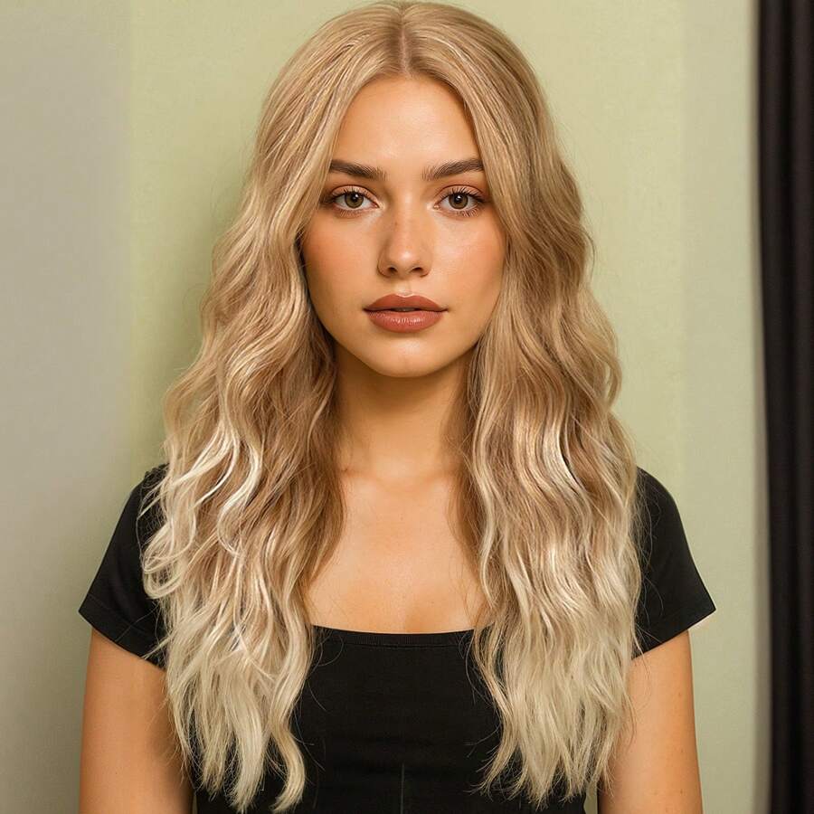 Women's Wigs, Blonde Wavy Curly Wigs, 13*4*1 T-Type Lace Synthetic Wigs, Suitable For Daily Party Festivals And Role-Playing Wigs