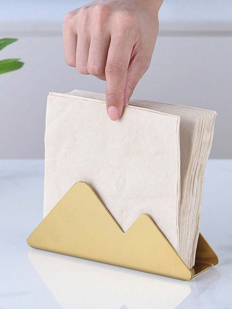 1pc Metal Napkin Holder,Silver Hollow Pattern,Stylish And Simple Gold Triangle Napkin Holder,Napkin Holders For Dining Table Restaurant Decoration, Modern Napkins Holder, Dining Table Napkin Holders For Kitchen (Gold,Silver,Black)