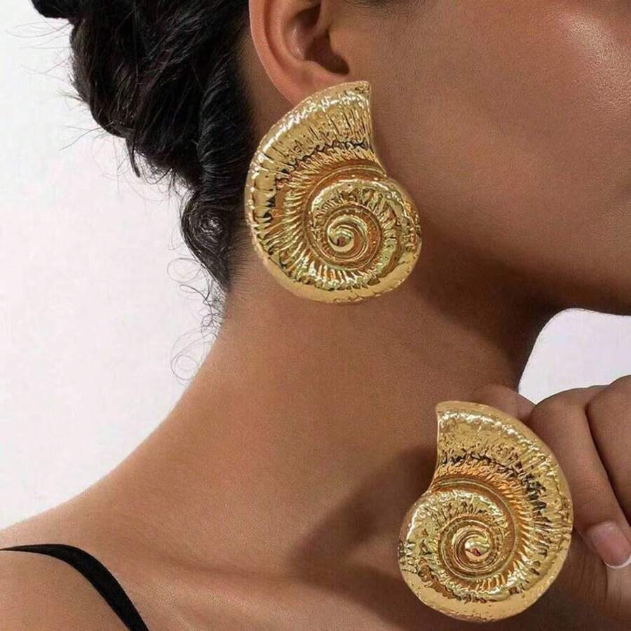 1 par de pendientes exagerados con diseño de concha marina, estilo de joyería de moda para vacaciones en la playa, para mujeres