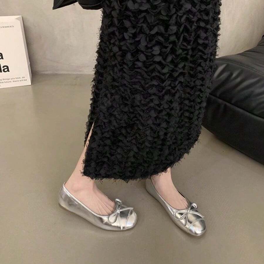 Scarpe da ballo francesi retrò con fiocco sul fondo morbido