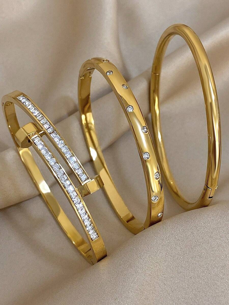 Pulseiras elegantes de aço inoxidável banhadas a ouro 18K com diamantes e zircônias para mulheres, presente para mães, presente para professores, joias para viagens de verão na praia, joias estilo boho, acessórios para raves/baile de formatura/festas/diários, presente de volta às aulas, presente de aniversário, presentes para madrinhas, acessórios para o Orgulho LGBTQIA+