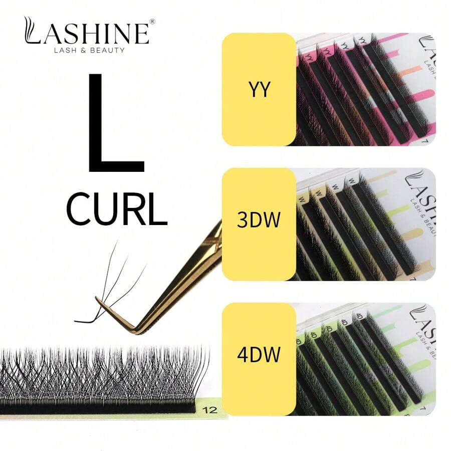 Lashine Lashine 12 Rows 0.07MM L Curl 7-13mm Mix Lashes YY/3DW/4DW/5DW/6DW Shape Lashes Natural Soft Lash Tech Supplies Brazilian Eyelash Premade Volume Fan Lashes Extension