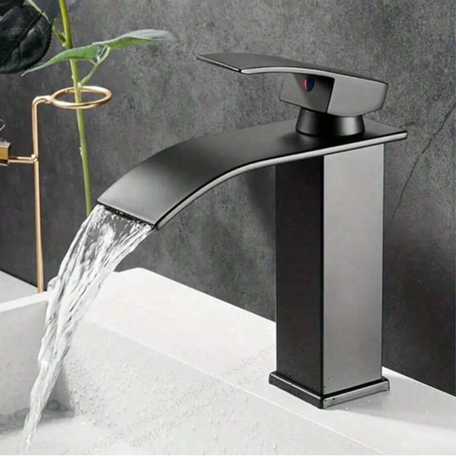 Bathroom Waterfall Faucet, Stainless Steel Square Spout Sink Faucet, Mirror Finished Hot And Cold Water Basin Faucet