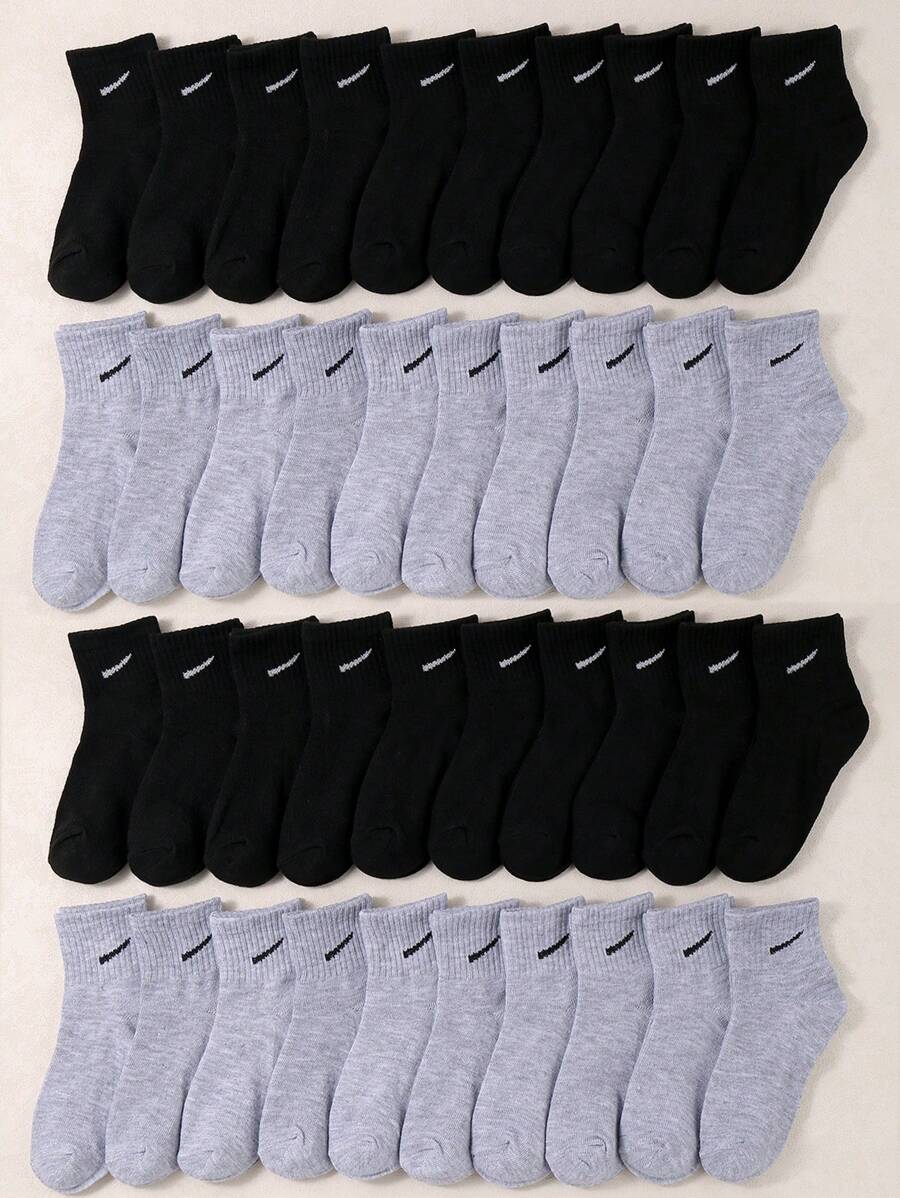 10 Pairs Of Black And Gray Children's Short Elastic Stretch Soft Socks, Comfortable And Soft, Suitable For Daily Wear And Sports, Simple And Stylish Boy's Girl's Socks Sports Socks
