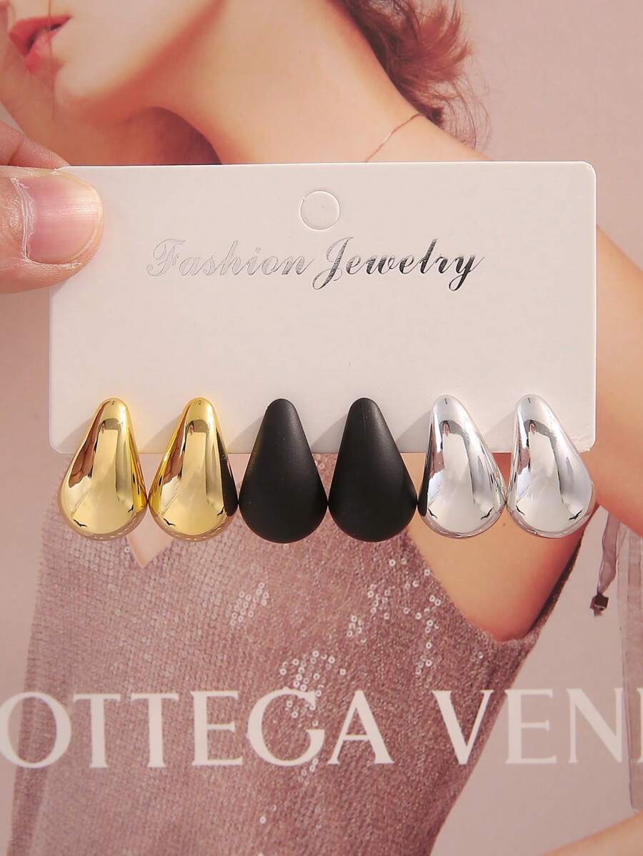 6pcs/Set Classic And Fashionable Multicolor Teardrop Stud Earrings For Women, Ideal For Dating, Vacation, Daily Wear And Gift Jewelry
