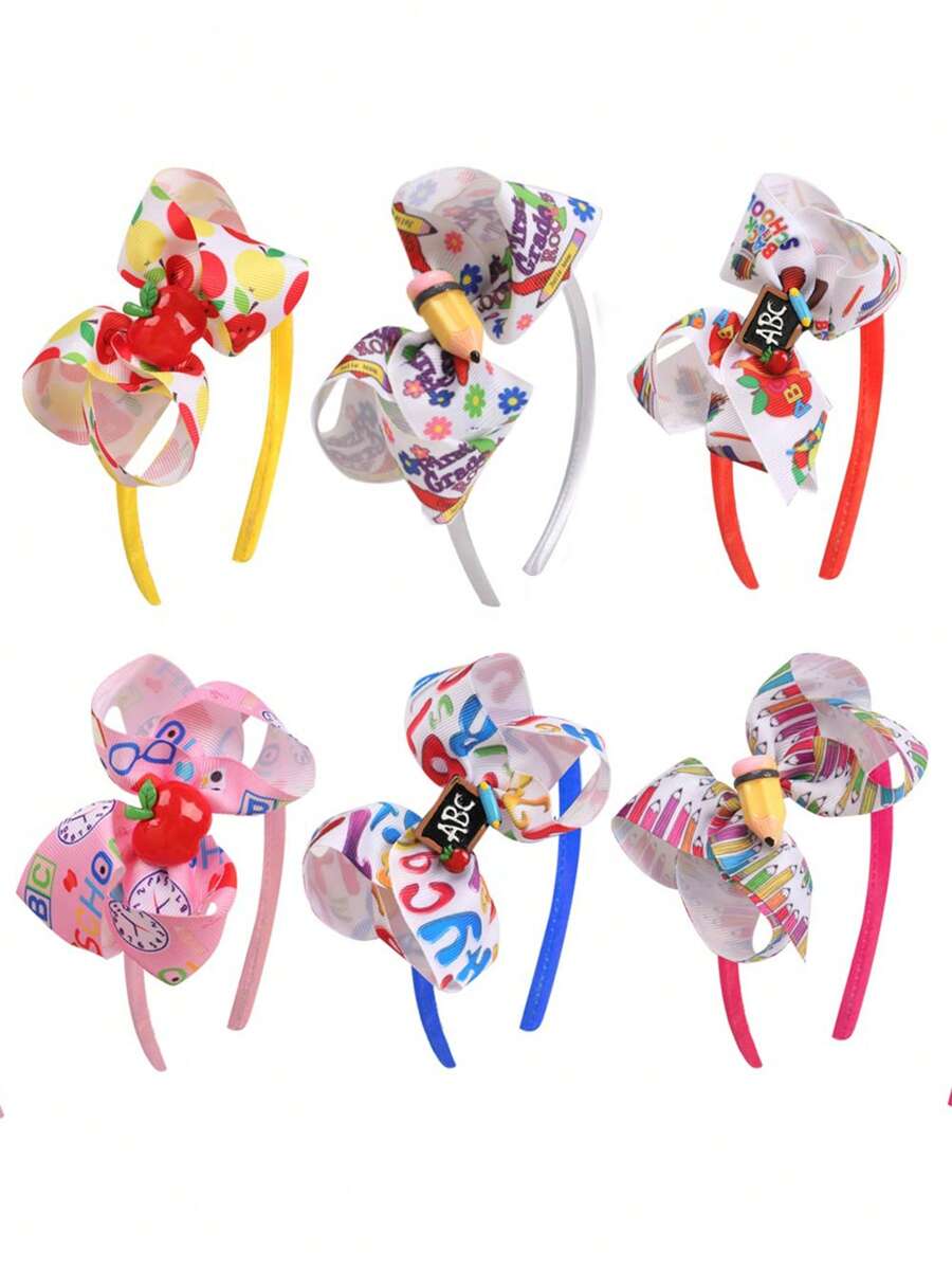 1pezzo/6pezzi Cerchietto con fiocco per ragazze per il ritorno a scuola, cerchietto elegante per l'inizio della scuola, accessorio per capelli alla moda con fiocco