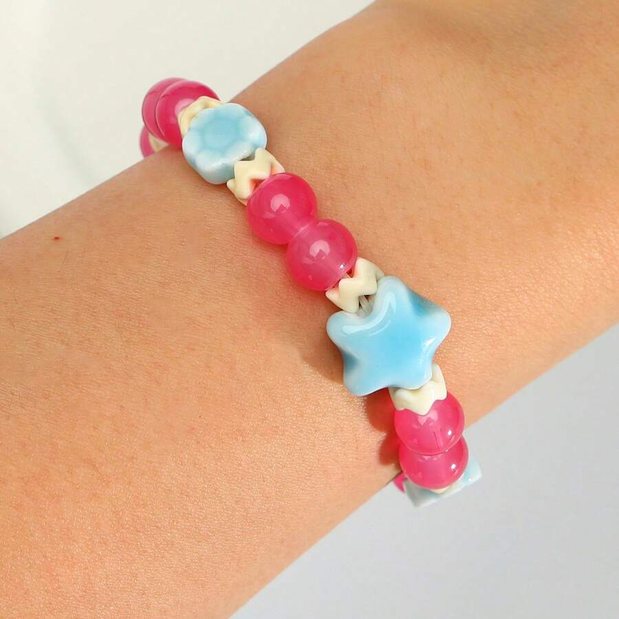 1pc New Colorful Ceramic & Glass Friendship Bracelet, Suitable For Gifts To Classmates
