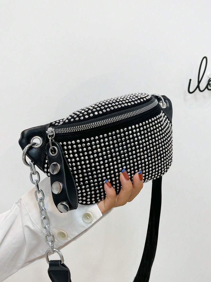 Fashionable & Versatile Women's Rhinestone One Shoulder Bag Mini Crossbody Bag With Adjustable Wide Strap
