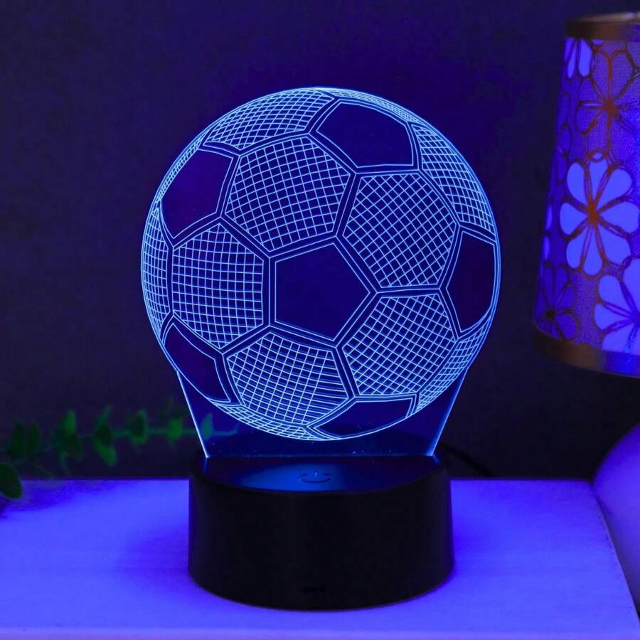 1pc Modern Geometric 3D Football Illusion LED Lamp, Creative USB Night Light With Touch Control - 7 Color Gradient, Suitable For Bedroom, Living Room Decor, Desk Lamp, Holiday, Birthday Gift, Mood Light