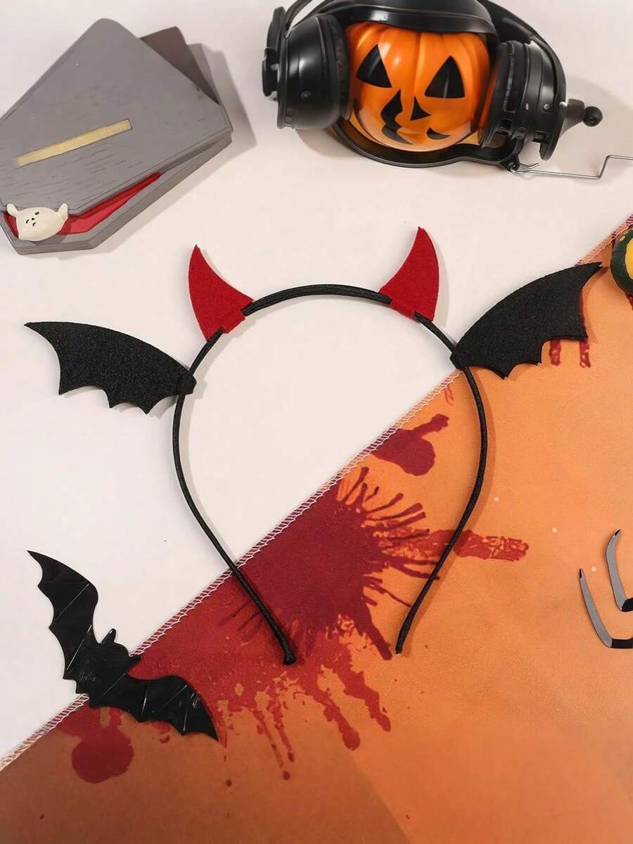 1 pièce Serre-tête de cornes de diable pour Halloween, 2 pièces Barrettes de cornes de diable rouges, accessoires de cheveux pour femmes et hommes, pour fêtes d'Halloween, cosplay, événements festifs. Bandeau à ailes de chauve-souris noires, taille unique, serre-tête pour femmes, accessoires de cheveux, diadème, serre-tête