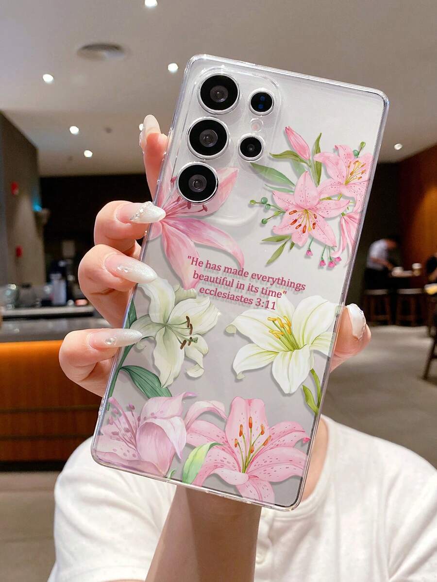 1 pieza Funda de teléfono transparente y a prueba de golpes de TPU con anillo con flor de lirio de colores, compatible con iPhone Xs/Xs Max/Xr/11 12 13 14 15 16 Pro/Pro Max/14 15 16 Plus, Nothing, Pixel, INFINIX, Serie Redmi, que puede regalarse a la pareja y amigos